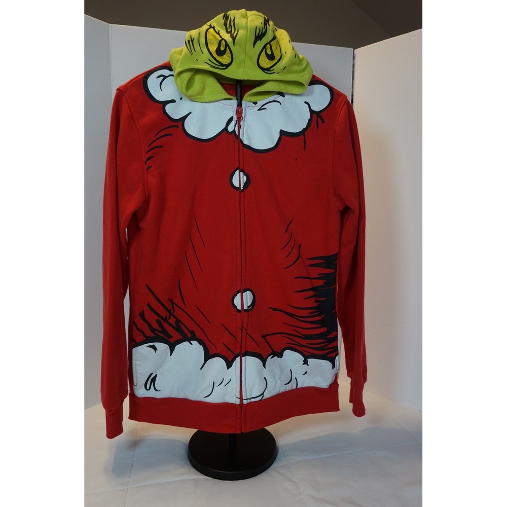 The Grinch Dr. Seuss Santa Suit Full Zip Hoodie Red Green XL RN117508 unisex